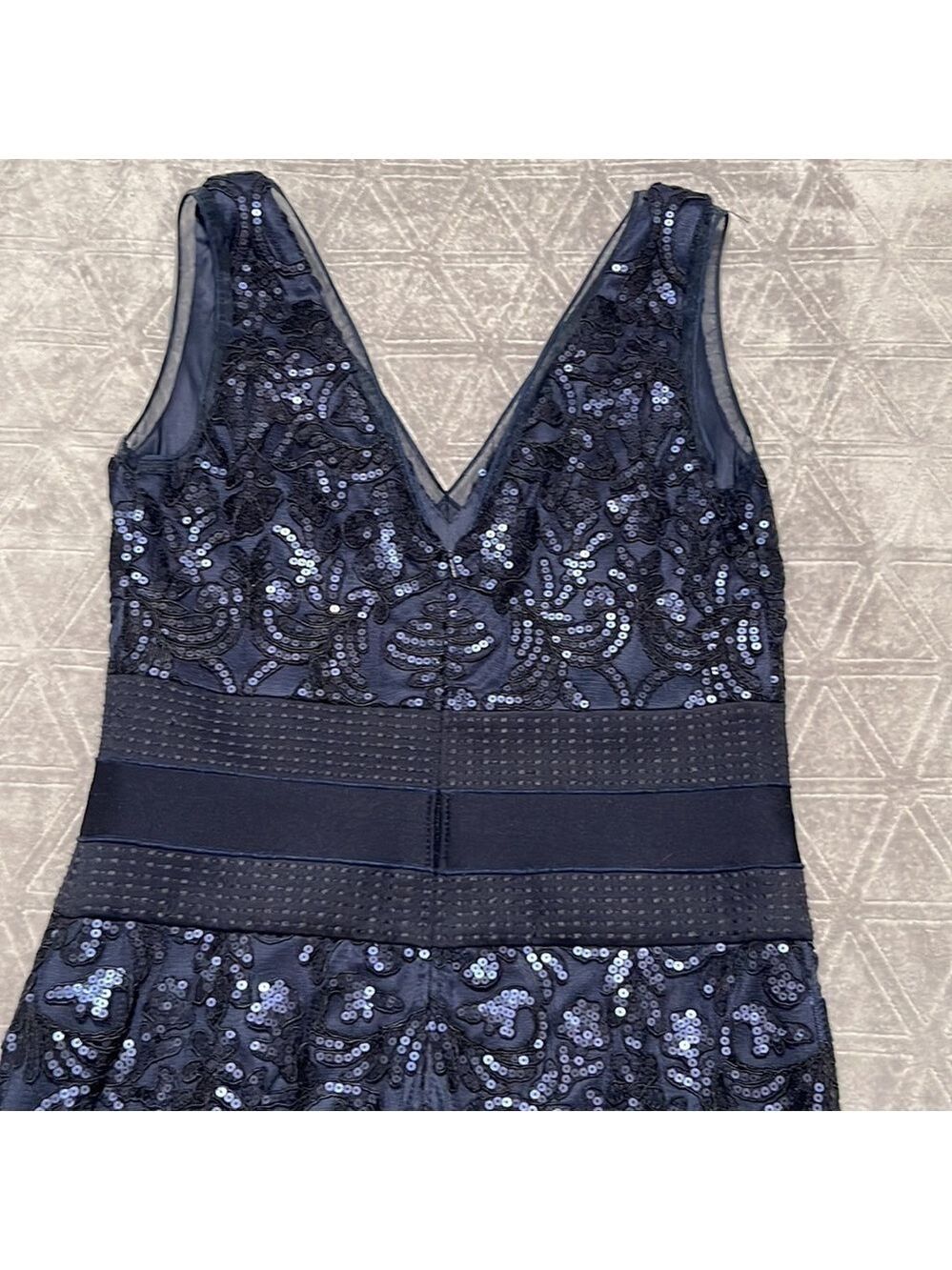Tadashi Navy Blue V Neck Sequins maxi dress - Picture 7 of 12